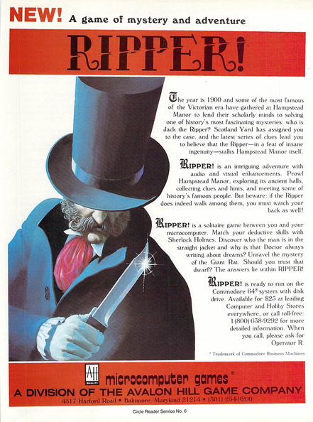 Ripper---USA-Advert-Avalon Hill Ripper12168